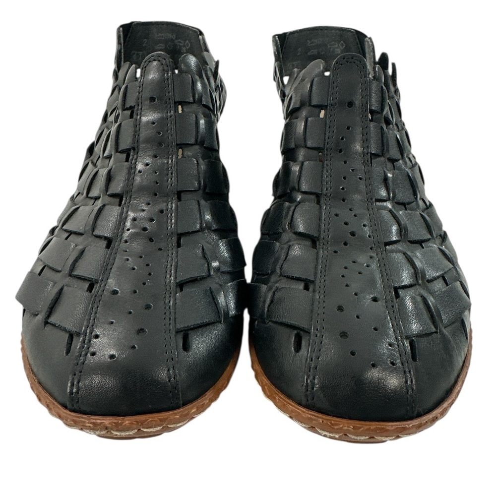 Rieker Sina Black Leather Woven Slingback Shoes Block Heel Comfort Size 41 - Picture 2 of 9